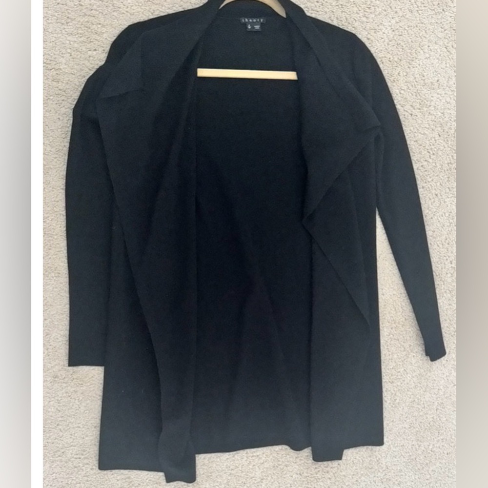 Theory Stretch Open Front Wool Cardigan/Sweater, Black - Picture 2 of 15